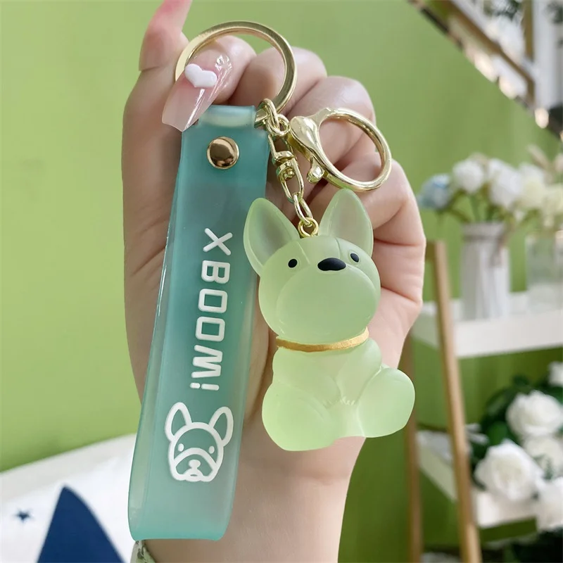 Fashion Punk French Bulldog Keychain PU Leather Dog Keychains for Women Bag  Pendant Jewelry Trinket Men's Car Key Ring Key Chain