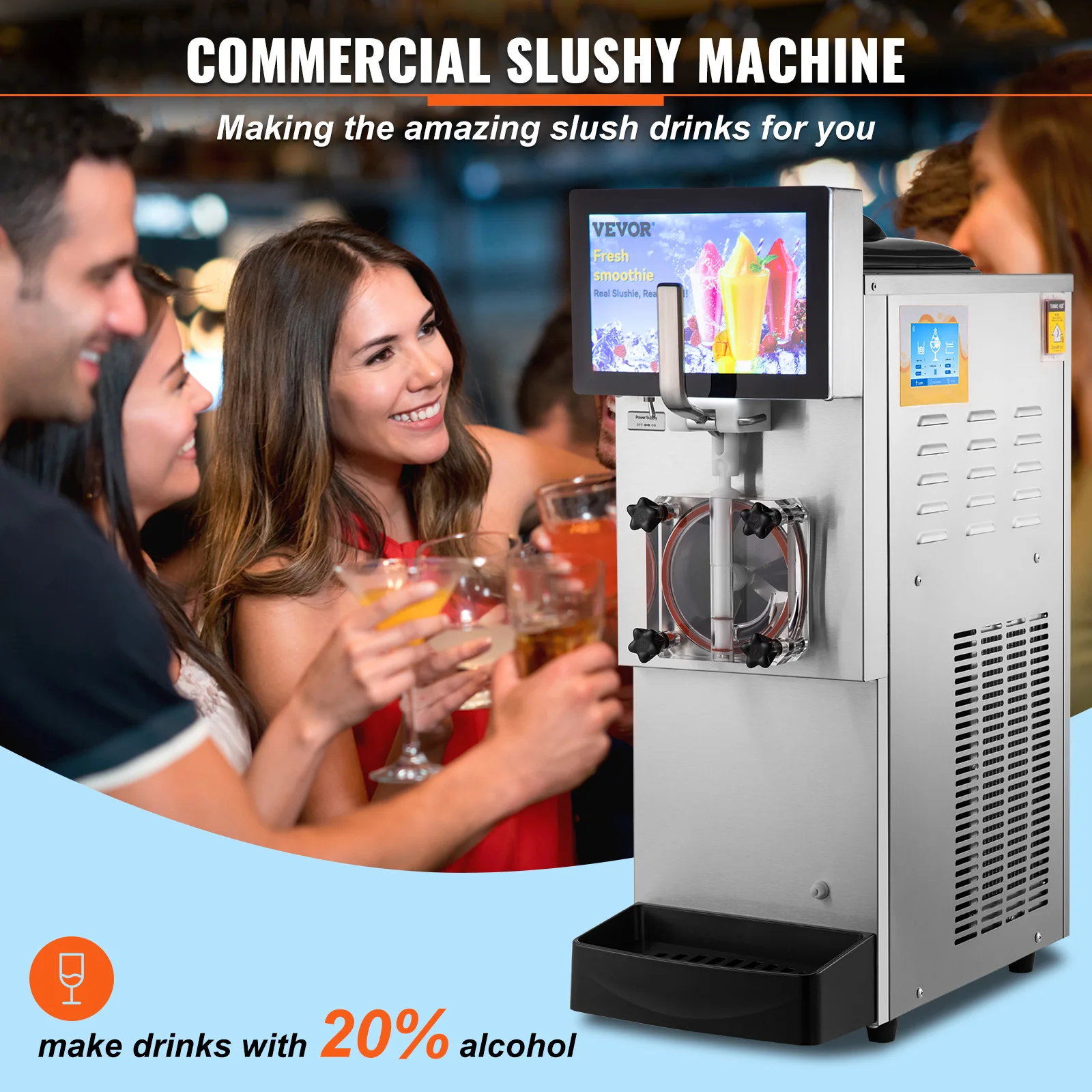 VEVOR Commercial Slushy Machine 8L Single Bowl Cool and Freeze Modes Stainless Steel Margarita Smoothie Frozen Drink Maker Bars 2