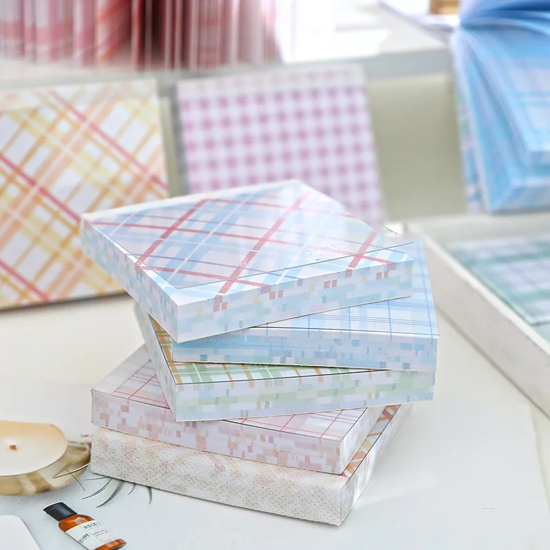 Cute JK Grid Stripe Sticky Notes Memo Pad for Scrapbooking DIY Material Pape Art Crafts Take Message