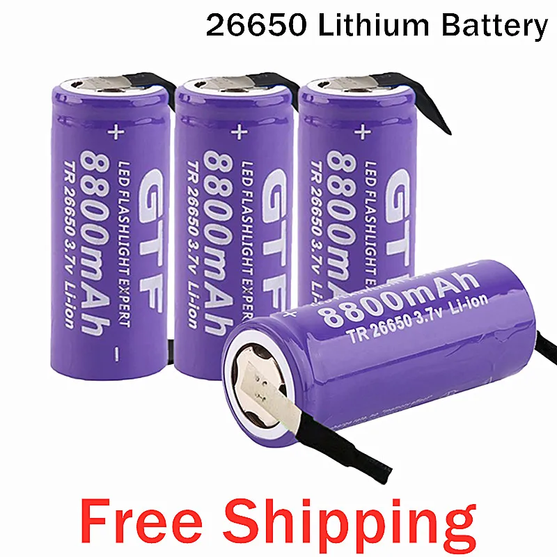 Gtf 3.7V 26650 Batteria Al Litio Torcia Batteria Ricaricabile Led Torcia Batteria Batteria Cilindrica Batteria Fai Da Te + Fogli Di Nichel
