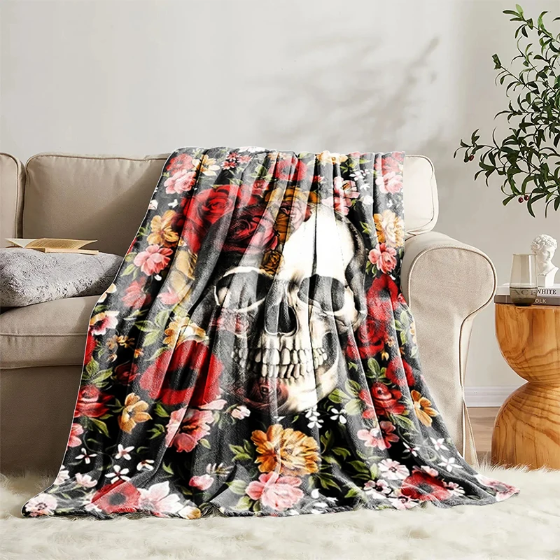 

Mexico Flower Skull Bed Blanket for Living Room Fluffy Soft Blankets Sofa Summer Bedroom Decoration Boho Home Decor Throw Fleece