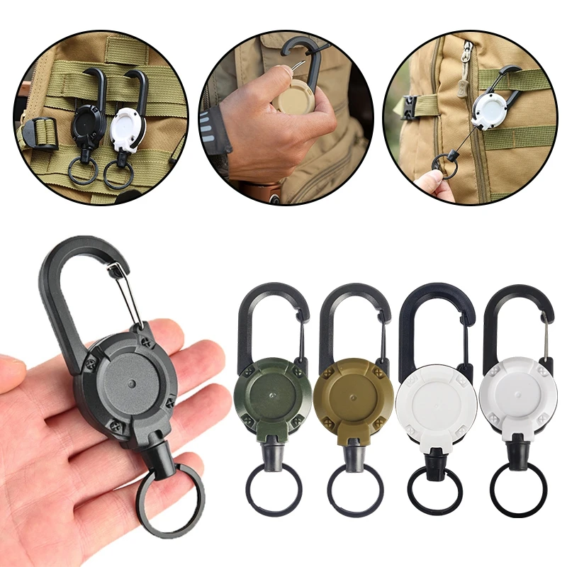 Outdoor Automatic Retractable Wire Buckle Rope Backpack Anti-theft Keychain with Spring Edc Elastic Carabiner Climbing Equipment