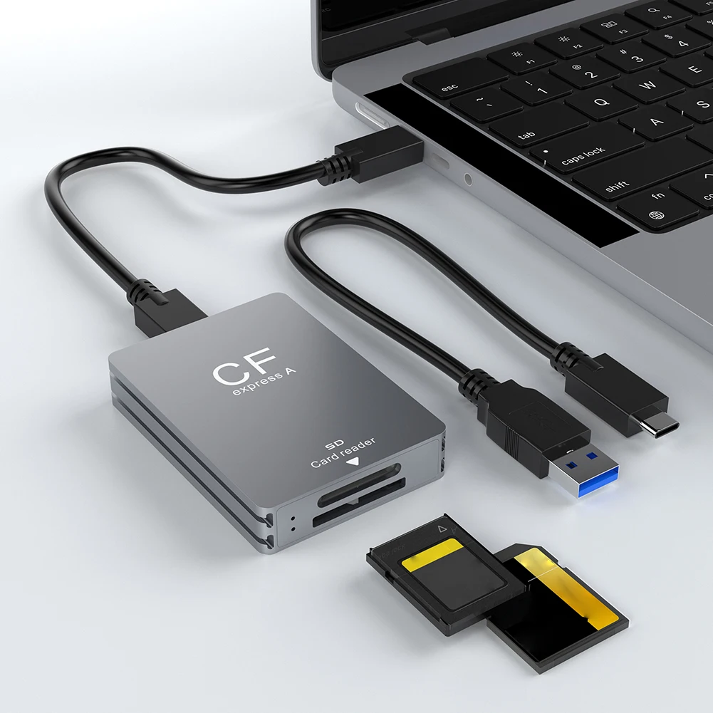 2 in 1 CFexpress 타입 A SD 카드 리더 CFexpress 리더 듀얼 슬롯 휴대용 CF 익스프레스 리더 USB C to USB C/A 케이블 포함 SLR용