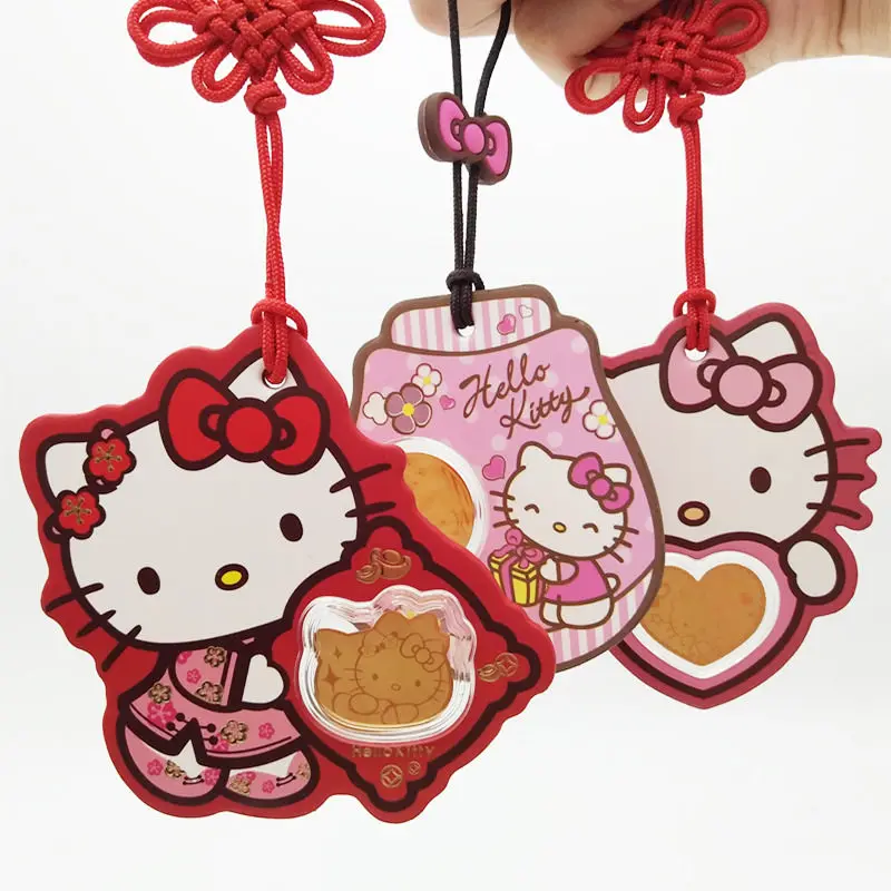 TAKARA TOMY Hello Kitty Pendant Car Listing Pure Gold Lucky Cat Mobile Phone Stickers Car Ornaments Lucky Gift