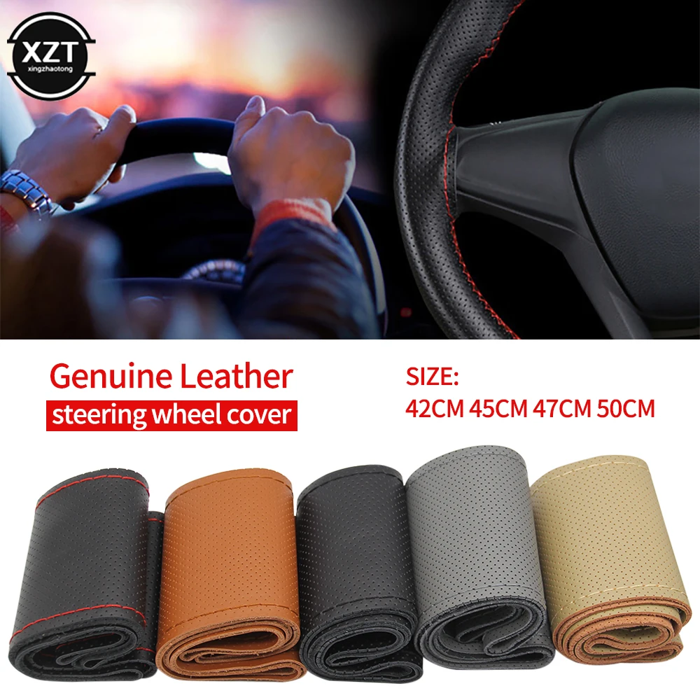 42cm 45cm 47cm 50cm Car Truck Cowhide Steering Wheel Cover All-purpose All-hole DIY Hand Sewn Leather Steering Wheel Cover steering wheel cover