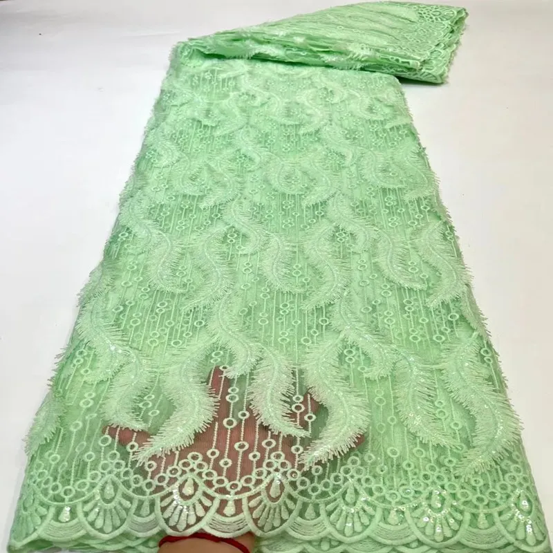 

Горячая Распродажа нигерийская кружевная ткань высокого качества, вышивка, тюль, кружево, новейшее Африканское французское Сетчатое кружево с блестками 5 ярдов TS1017