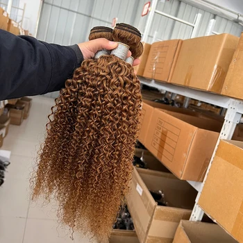 #30 Brown Kinky Curly Bundles 12A Burmese Curly Bundles 100% Human Hair Pixie Curls Raw Hair Bundles Unprocessed Human hair Deal 1