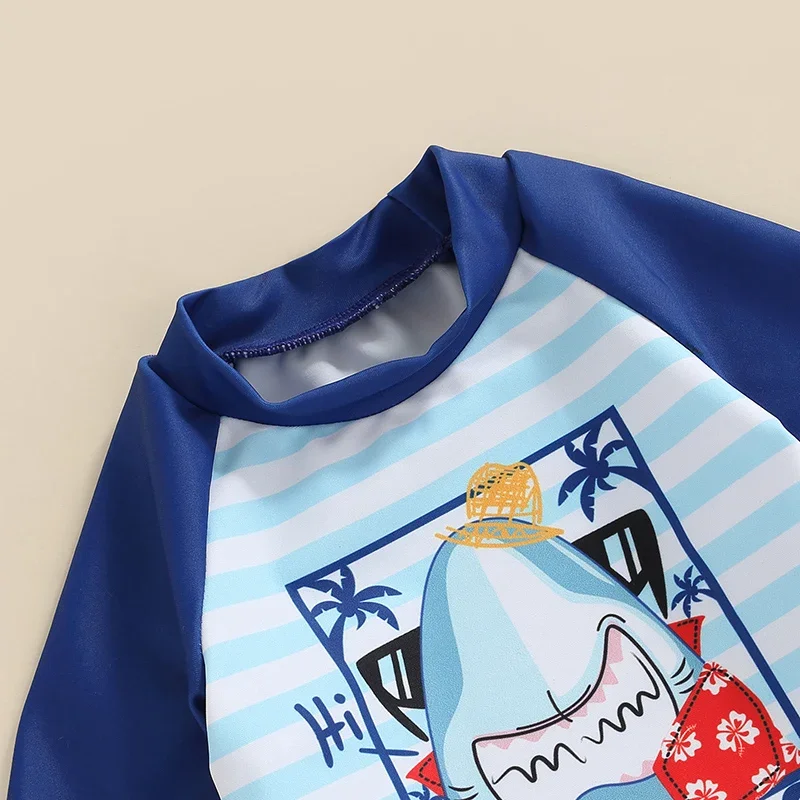 Toddler Baby Boys Swimsuit UPF 50+ Rash Guard Set Short Sleeve Blue Shark Dolphin Print Top+Shorts+Hat Swimwear Bathing Suit Kids swimsuits boys swim shorts