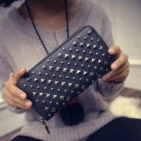 Famous Brand Luxury Pop Punk Rivets Long Women Vintage Multifunction Coin Pocket Purse Card Holder Female Clutch Wallets 1
