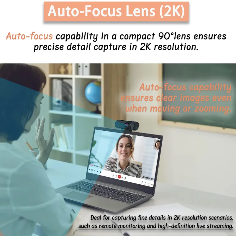 EXHQDR WEBCAM 4K/2K/1080P U autofocus, suitable for video conferencing webcast. Plug and play, built-in noise reduction micropho 3