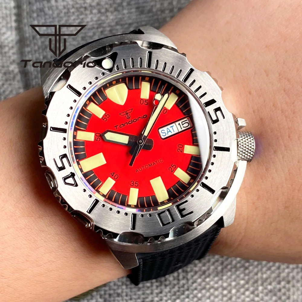 Tandorio NH36A Monster 200M Automatic Diving Watch for Men AR Sapphire  Crystal Date Weekday Luminous Red Dial Rubber Strap| | - AliExpress