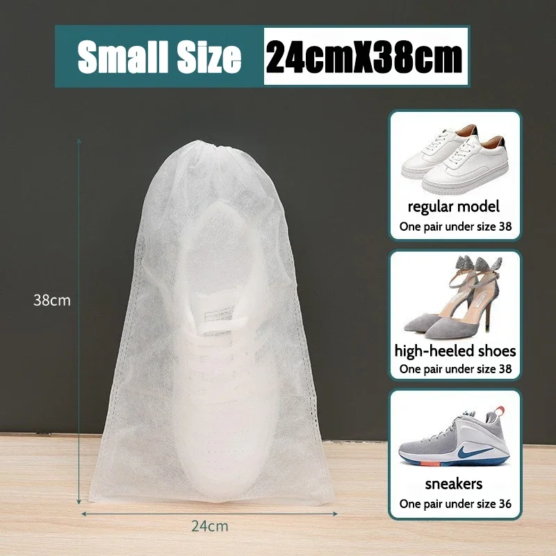 10-100 szt. Włókninowe pokrowce na buty z sznurkiem, przezroczyste torby do przechowywania butów, pyłoszczelne torby podróżne, ochrona butów podczas suszenia