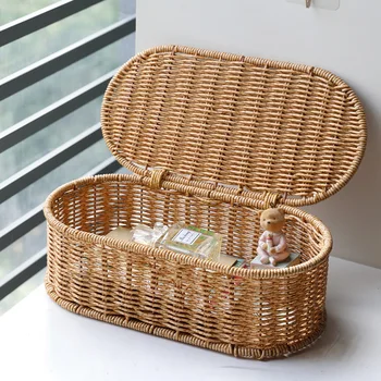 Bohemian Imitation Rattan Storage Basket - Woven Storage Box, Dust-proof Cutlery Frame, Home Decoration Basket Kitchen Organizer 1