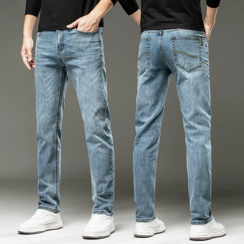 12 Style Option New Men's Stretch Regular Fit Denim Jeans High Quality Business Classic Trousers Male Black Blue Gray Pant 4