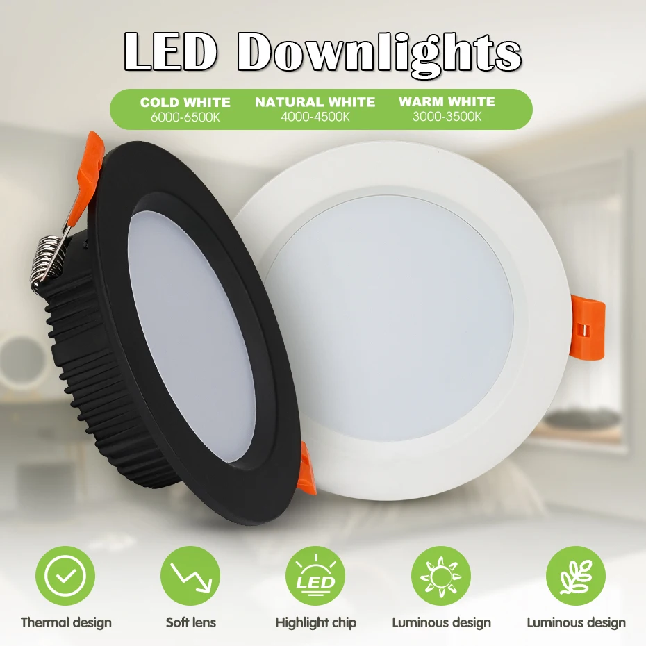 

LED Downlight Recessed AC220V 3W 5W 7W 9W 12W 18W Driveless Ceiling Decoration Spotlight Embedded SMD Lamp White/Black DownLight