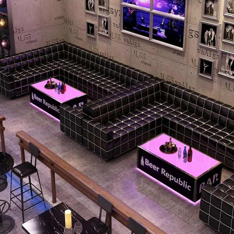 

Custom, light up nightclub furniture glow led sofa Pub Lounge sectional promotional bar illuminated set outdoor Black