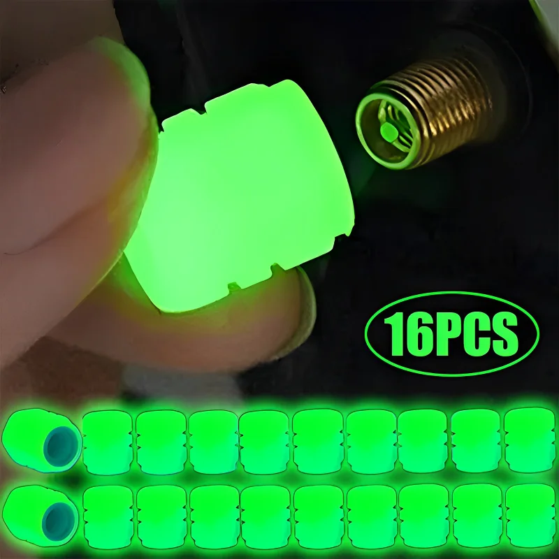 Qosigote Glow In The Dark Valve Cap, Universal Fluorescent Tire Valve Caps, Luminous Tire Valve Stem Caps, Glow Car Tire Valve Caps Dust Cover Fits