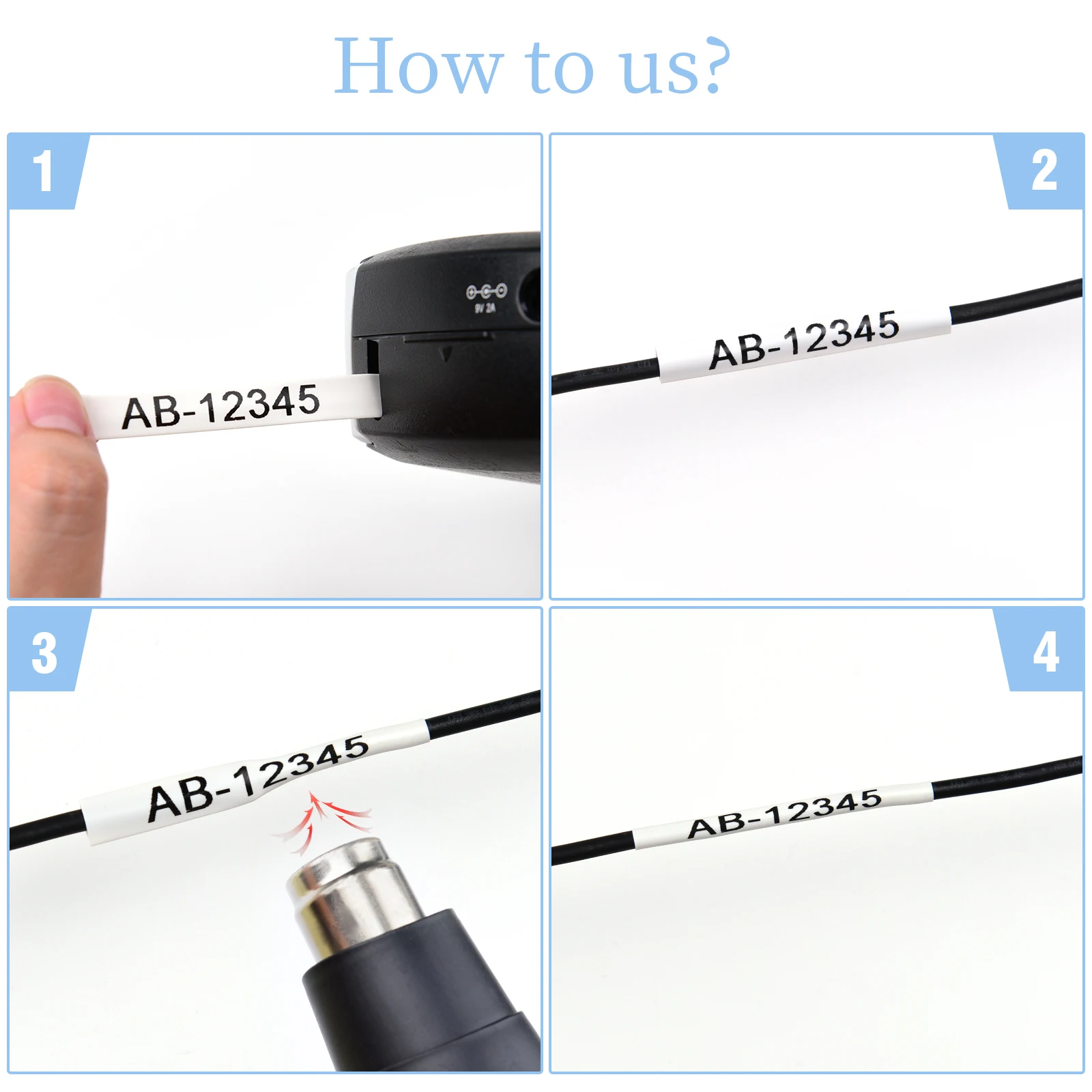 브라더 HSe-211 221 열 수축 튜브 라벨, P-Touch E500 3600 1750 1010 라벨 메이커용, 검정색, 흰색, 6mm, 9mm, 10PK