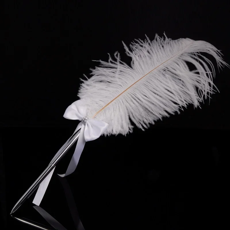Weiße lange Straußen feder Federkiel Strass für Hochzeit Gästebuch Signier stift – Detail 6