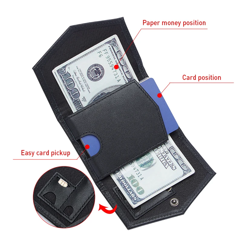 BISONDENIM Genuine Leather Short Wallets Card Holder Carbon Fiber Purses Money Clips Coin Mini Pocket Men Women Wallet 4
