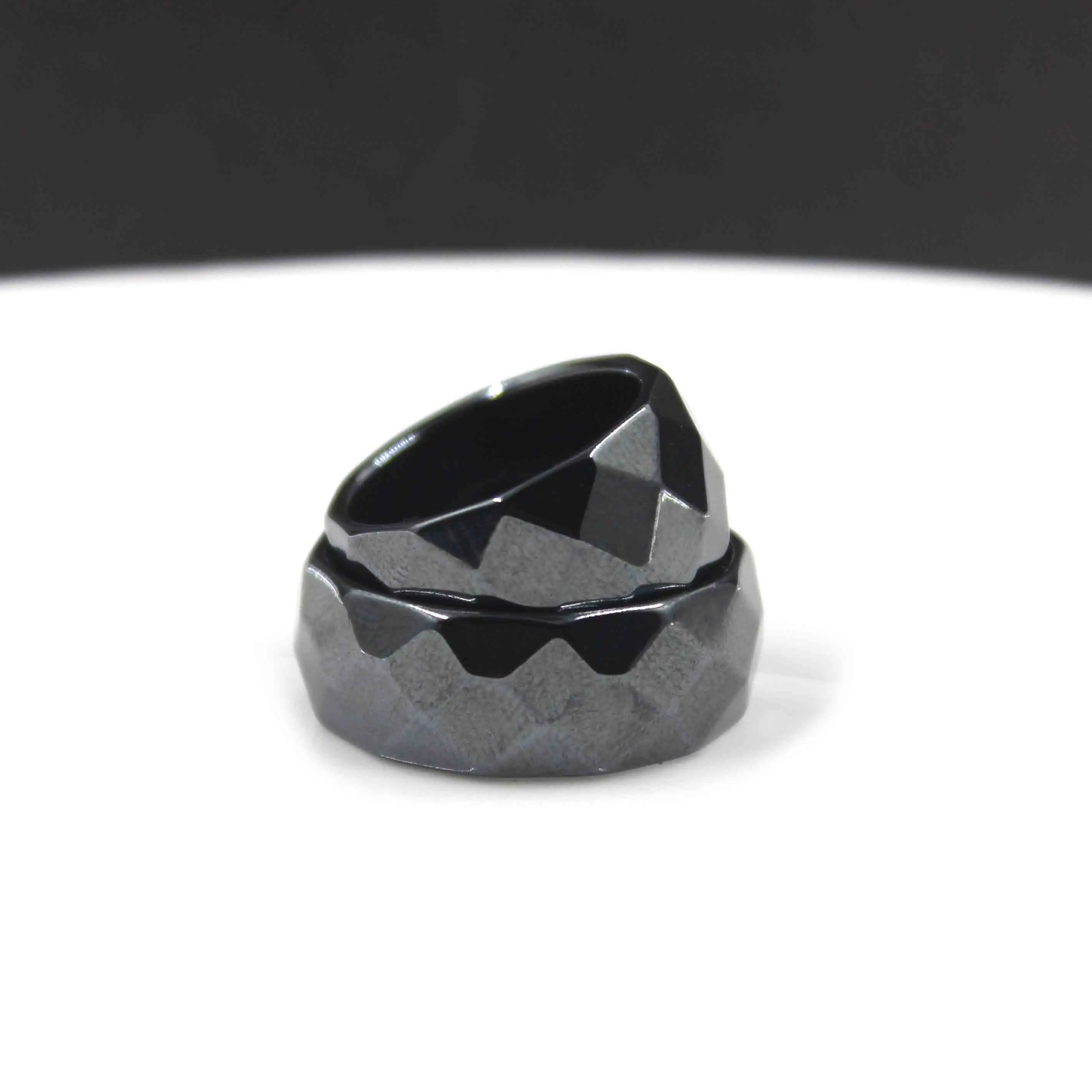 Natural Stone Hematite Faceted Rings 10mm Width Couple Jewelry Gift for Men and Women 3