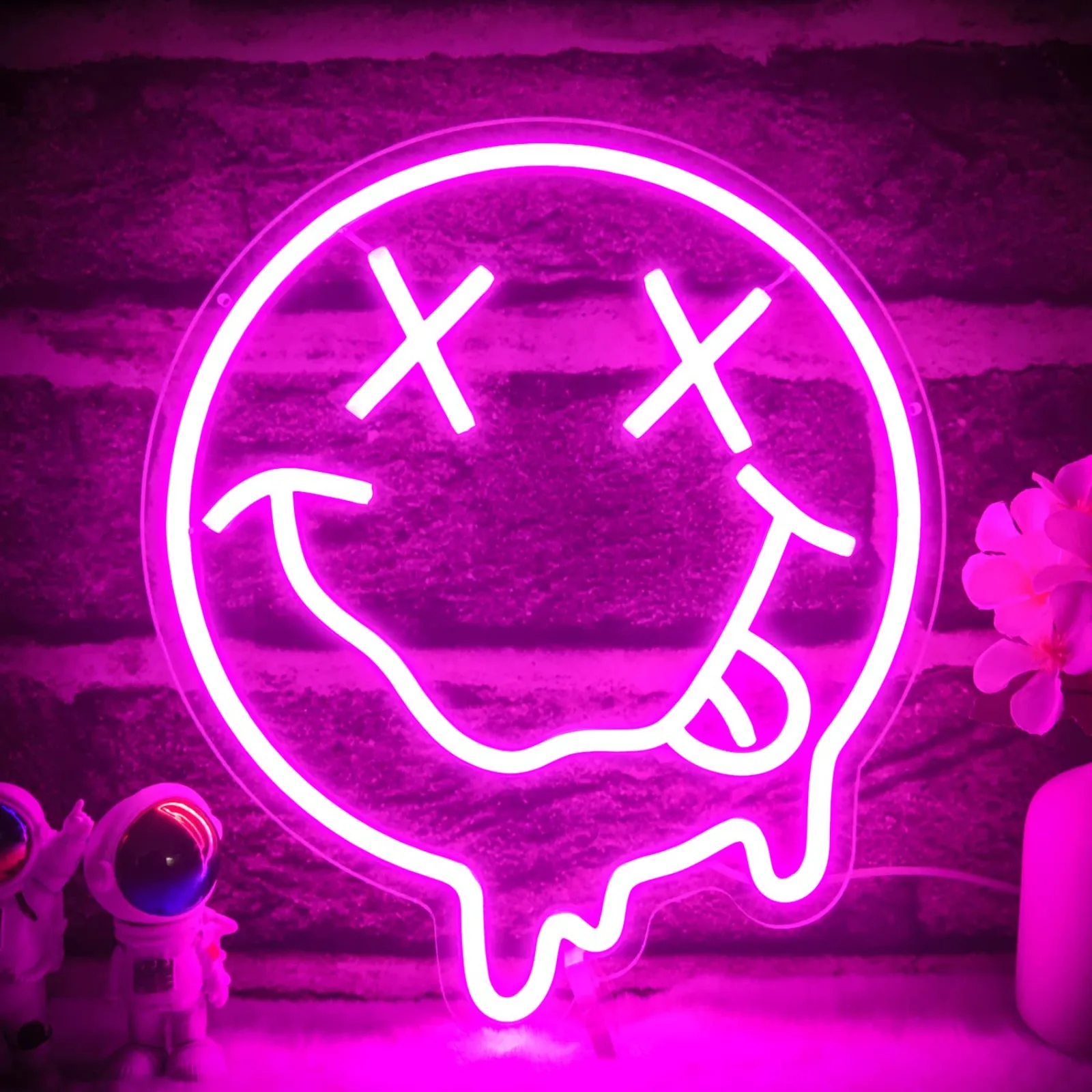 

Melting Smile Face Neon Sign LED Sign for Wall Decor Dimmable Neon Bedroom Kids Room Party Pink Wall Art Decor