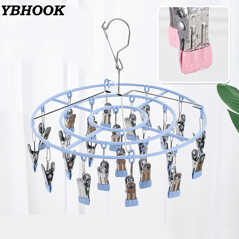 Ybhook 20/24 클립 스테인레스 스틸 옷 건조기 옷걸이 속옷 양말 랙 방풍 휴대용 건조 랙 수건 보관 옷장