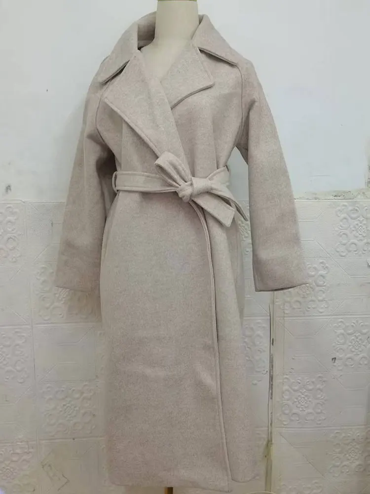 JXMYY French Lazy Style Warm Female Fresh Winter 2025 Classical Belt Retro Loose Women Woolen Coats Chic Casual Long Coat Long 6