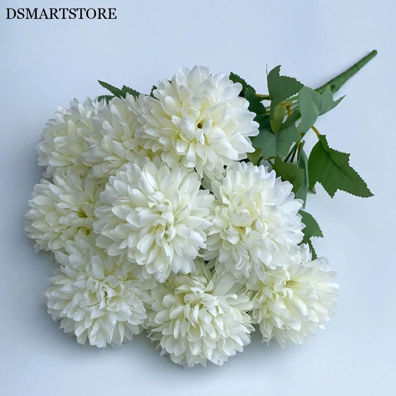 thumbnail image 1 of 9 cabezas de flores artificiales, bola de crisantemo, hortensia, decoración del hogar, ramo de plantas verdes, ramo de novia, decoración de boda DIY, 1 of 4