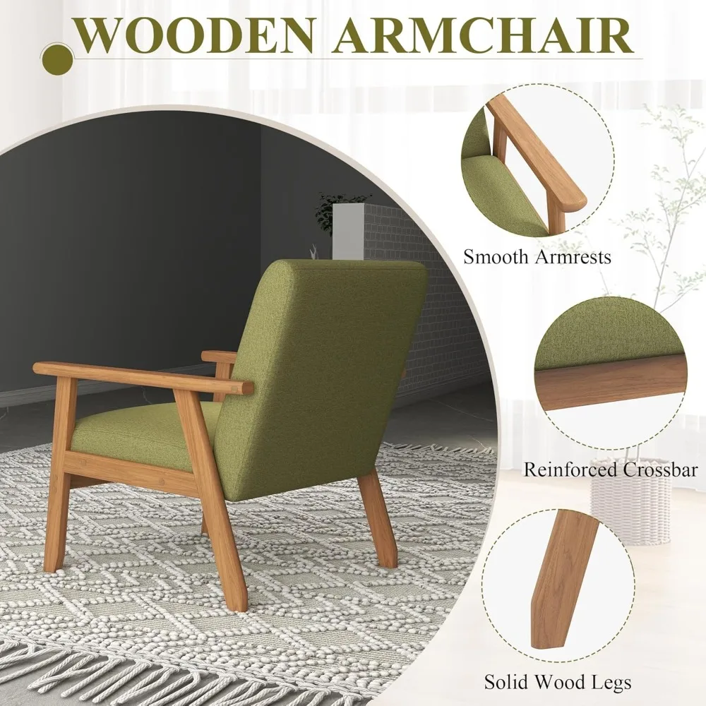 Accent Chairs Set of 2 with Side Table, Mid-Century Modern Leisure Chairs with Coffee Table, Retro Wood Armchair, Comfy 4