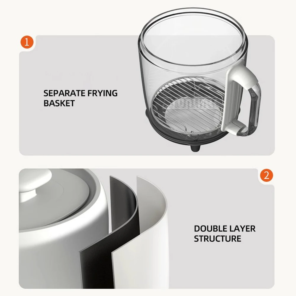 Household Visual Air Fryer 2L Mini Portable Air Fryer Cup 700W Automatic Glass
