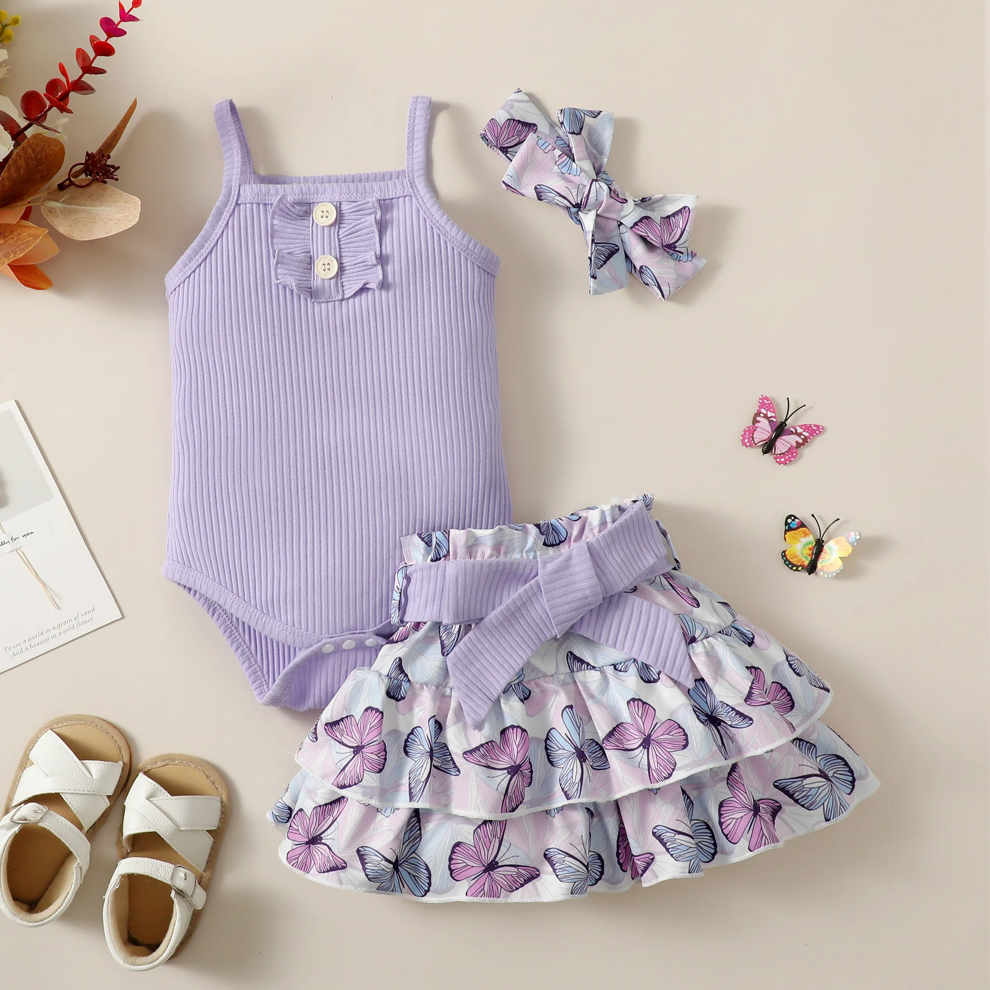 Baby Girl Floral Jumpsuit & Skirt Set 3