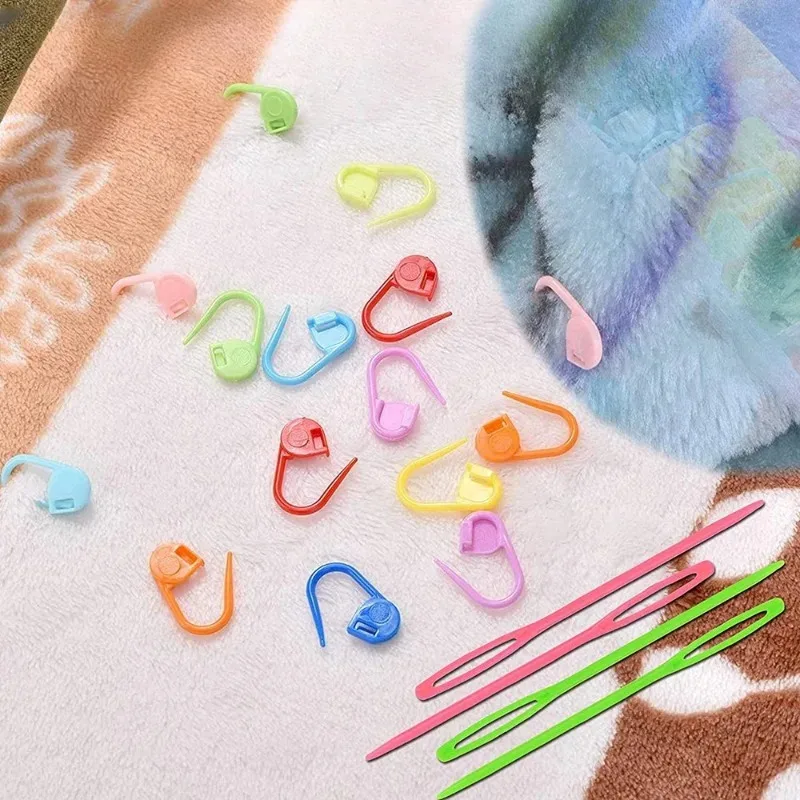 Sewing Knitting Kits Large Eye Blunt Yarn Needles Plastic Weaving Needles Crochet Locking Counter Stitch Markers Tools