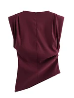 New European and American fashion simple pleated decorative shoulderless top - Image 3