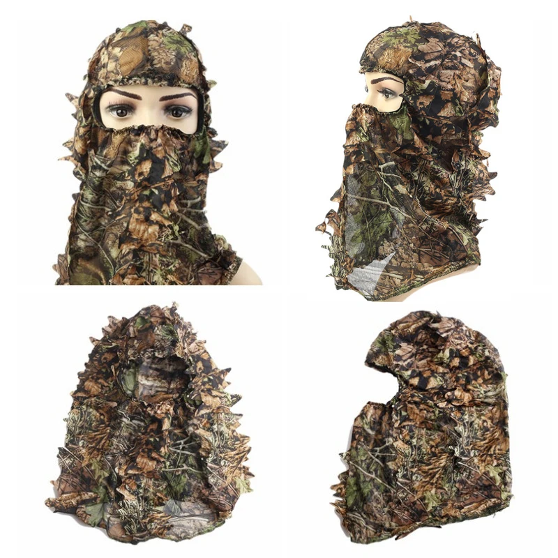 Maple leaf Pattern Camouflage Ghillie Suits Same style Hunting Caps Hood Head Net Eyehole Opening scarf Hunting Accessories