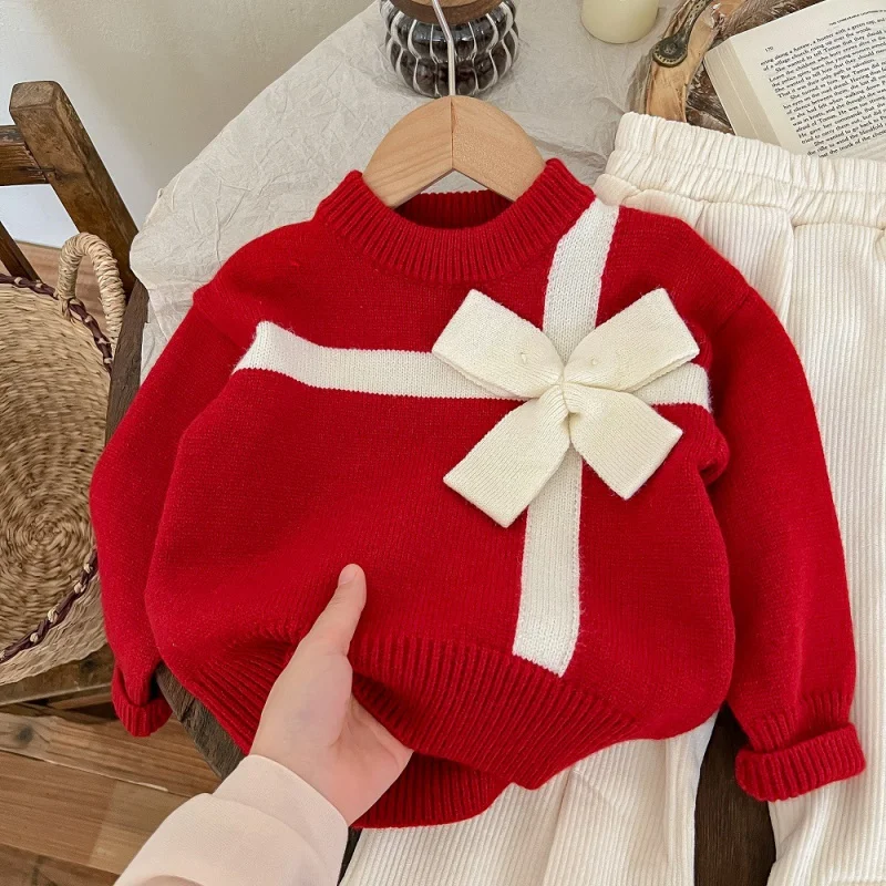 

Children's New Year Suit 23 Autumn and Winter Girls Fashionable Knitwear Sweater Bell-Bottom Pants Two-Piece Set