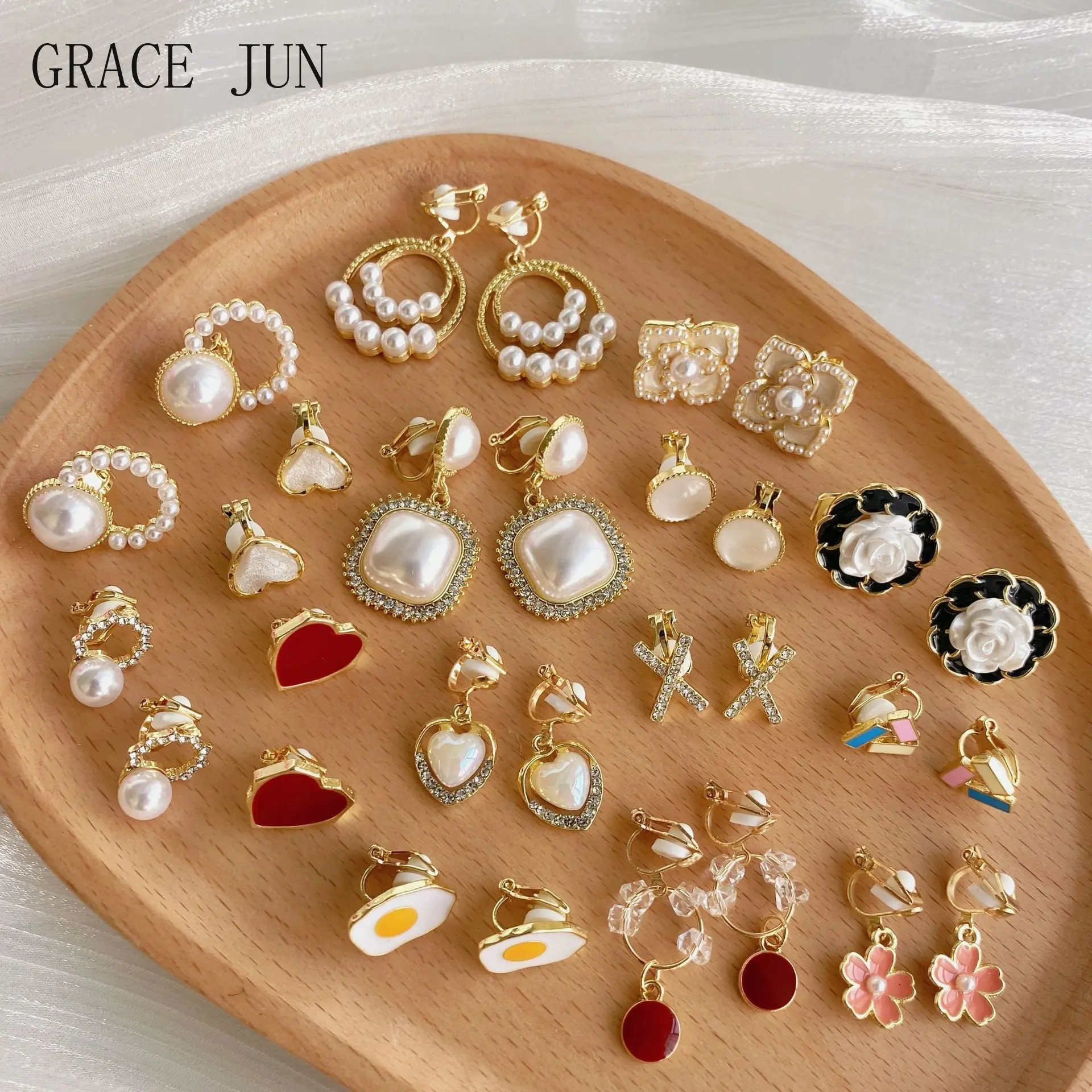 GRACEJUNKoreanStyleCliponEarringsNoPiercedEarringsWomens