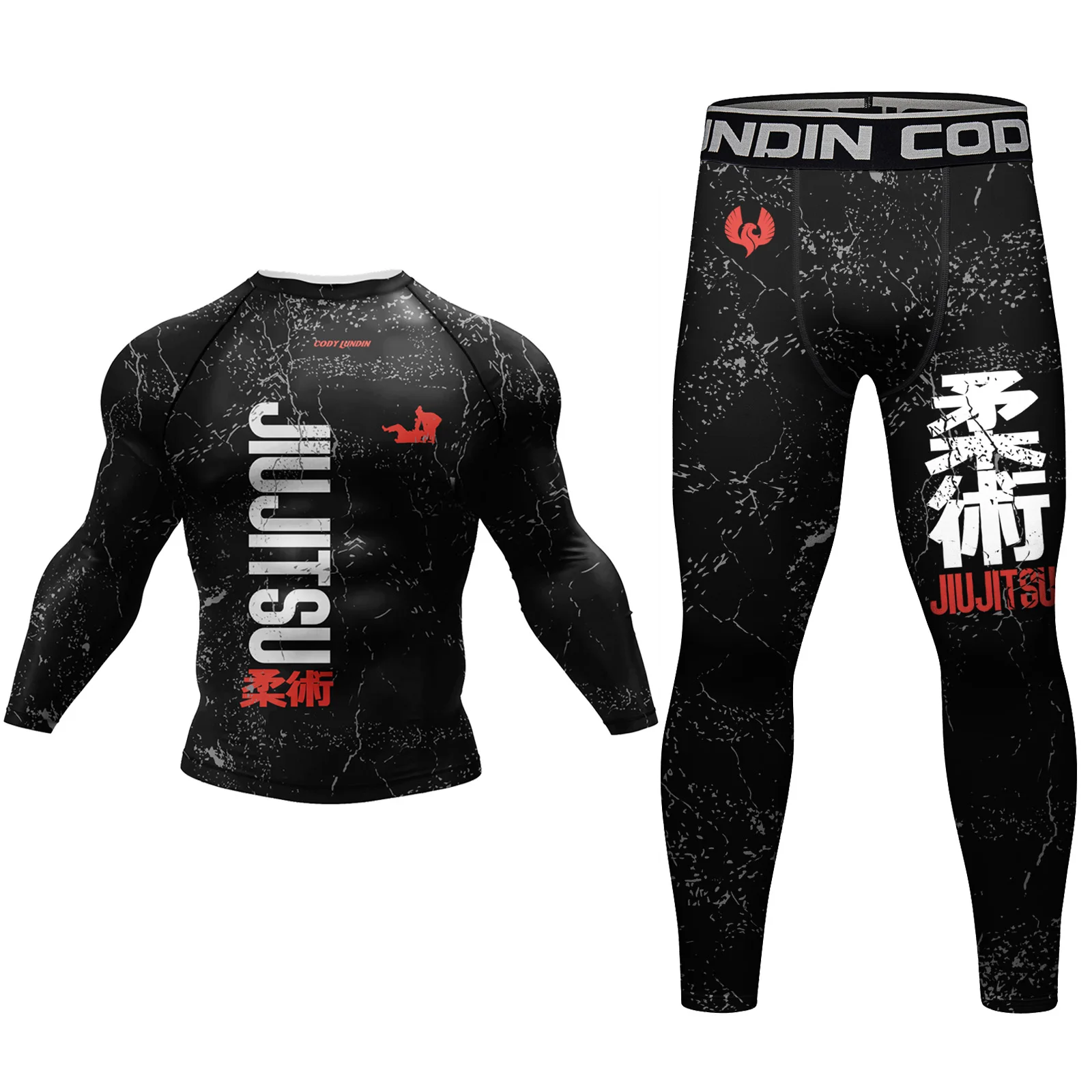 Cody Lundin 2 PCS Long Sleeve Sportsuit BJJ jiu jitsu Rashguard Shirts Bjj Grappling Compression Pants Running Active Wear 4