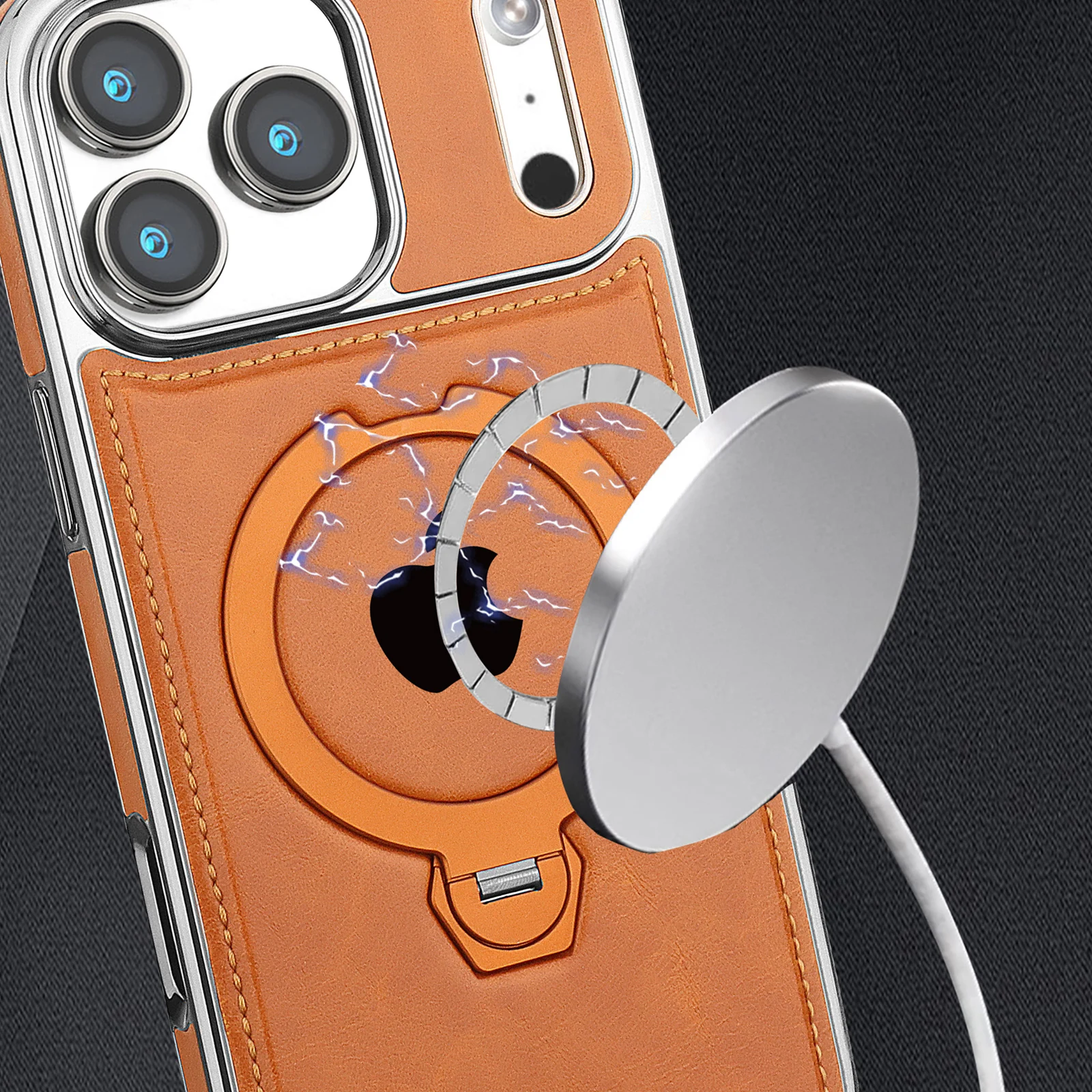 iPhone Leather Case with Metal Rotating Stand 2