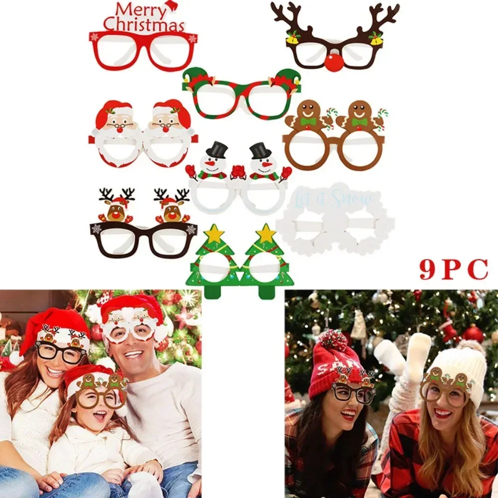 

9pcs Paper 3D Christmas Glasses For Christmas Santa Claus Snowman Elk Xmas Tree Frame Glasses Kid's New Year Party Photo Props