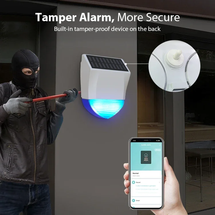 Siren Alarm Solar Siren Alarm Tuya Smart Zigbee/Wifi Outdoor Waterproof Solar/USB Power Supply 95dB Loud Remote Control IPXS Waterproof