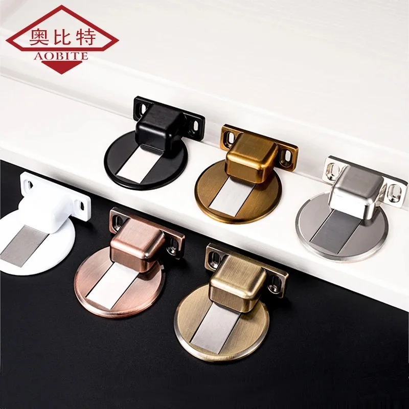 AOBT Black Magnetic Security Protection Door Stopper FREE Punching Sticker Hidden Lock For Door Draft Holders Floor Stops