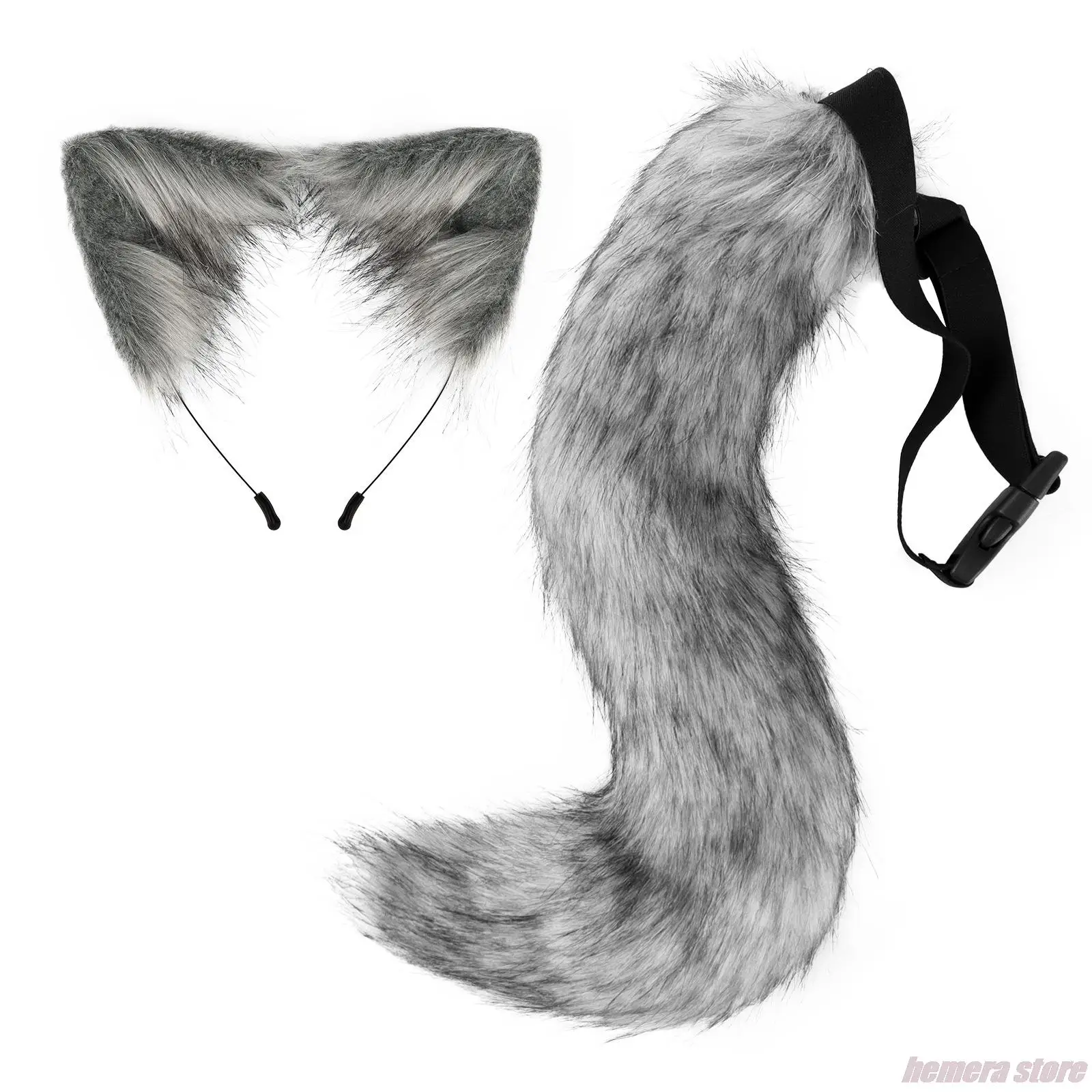 

Fox Ears And Tail Set Faux Fur Cat-Foxes Ears Headband With Tail Set Tail Foxes-Cat Ears Paw Gloves Tail Halloween Cosplay-Props