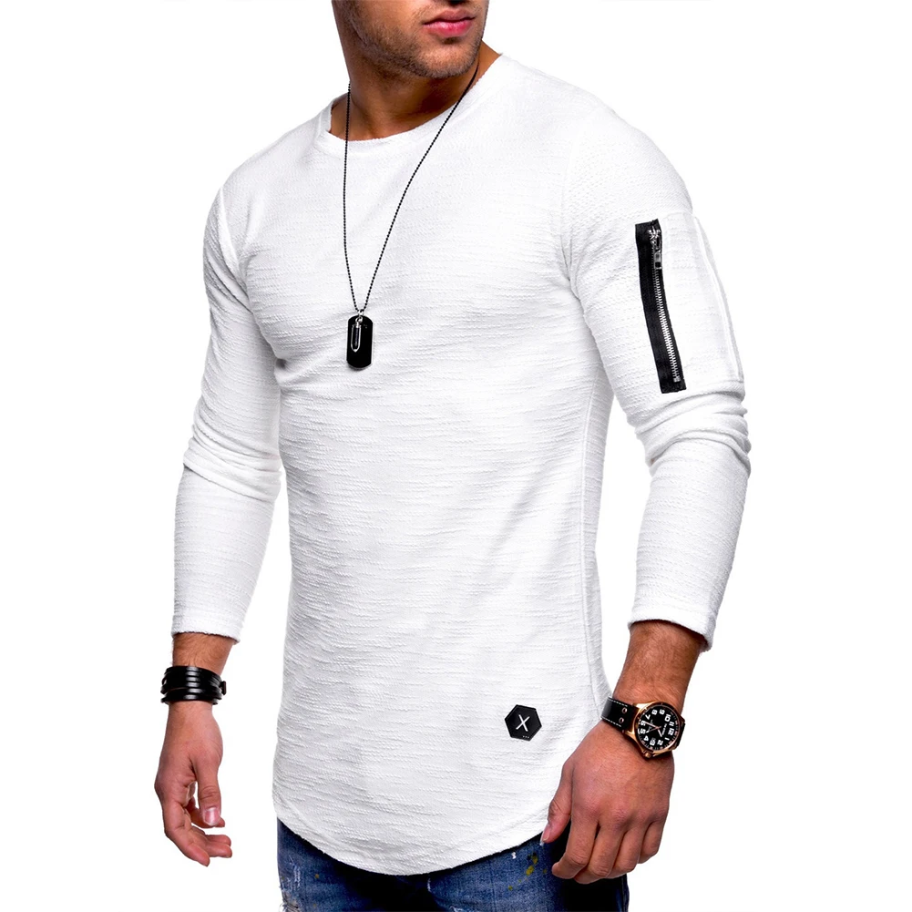 

T-shirt Men's Top All Season Blouse Business Casual Crew Neck Solid Color Tee Activewear Long Sleeve Polyester