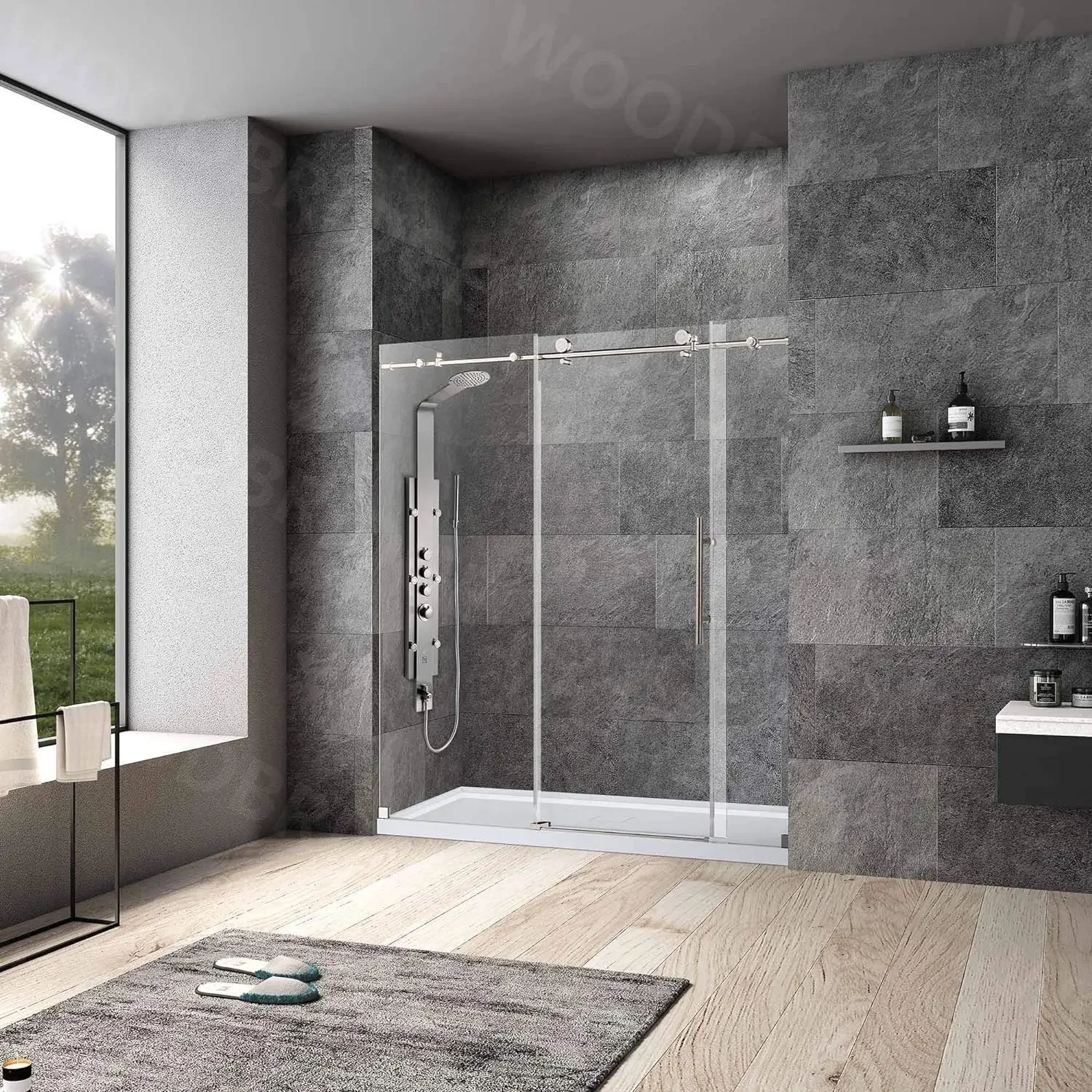Frameless Shower Doors 68-72" Width x 76" Height with 3/8"(10mm) Clear Tempered Glass 3