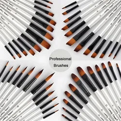 12 - Piece Professional Nylon Paint Brush Set for Versatile Painting Techniques (48 White ALL)