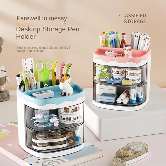 Boîte de rangement à tiroir de bureau, organisateur de papeterie,  porte-stylo de bureau, organisateur de cosmétiques, conteneurs de rangement  en plastique transparents - AliExpress