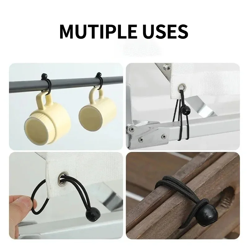 10/50pcs Black Bungee Ball Rope Camping Equipment Elastic Tent Canvas Fixing Tarpaulin Awning Canopy Heavy Duty Tarp Tie Down