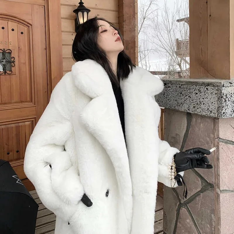 

2023 Winter Faux Fur Coat Medium-Length Plush Jacket Thick Warm Fluffy Fake Rabbit Fur Oversized Women Loose Women's Clothing