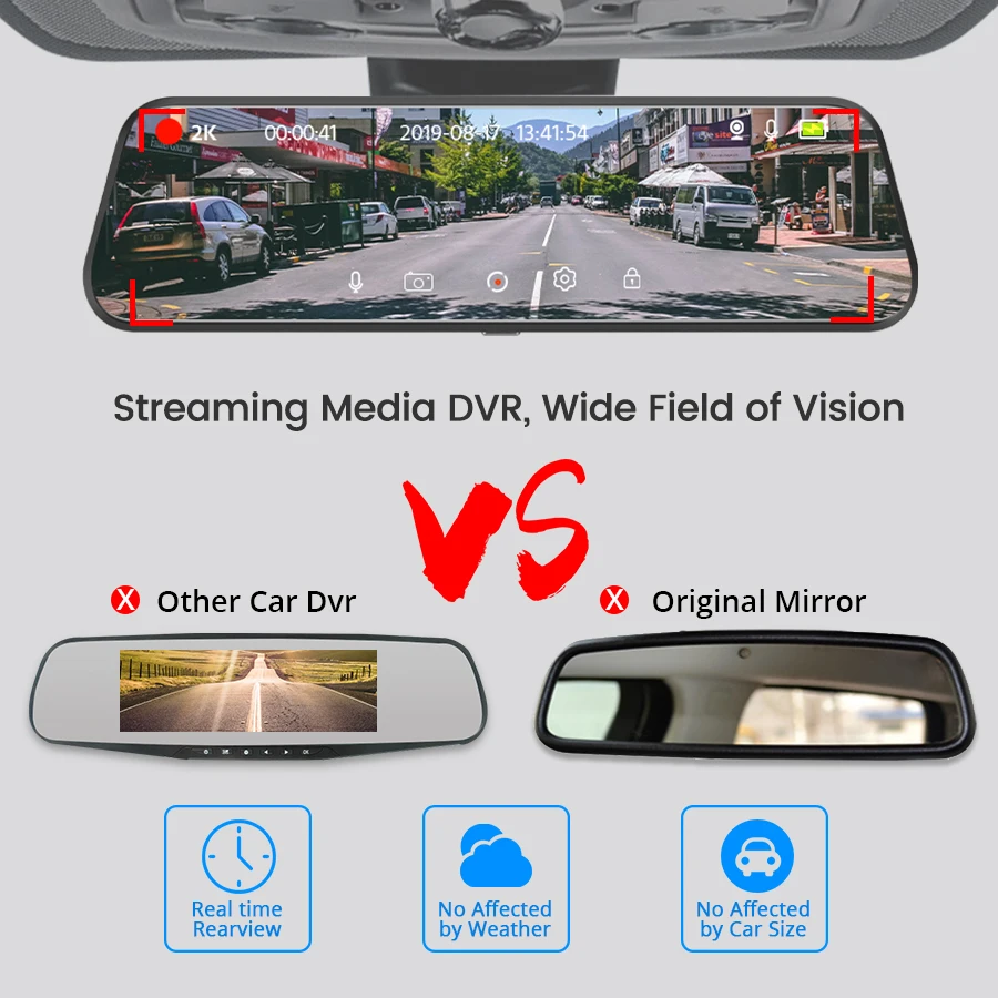 Dash Cam Acceo Car Dvr 10 Touch Screen Dual Lens Auto Registrar Stream Mirror Camera Whit Rearview Camera Night Vision Black Box